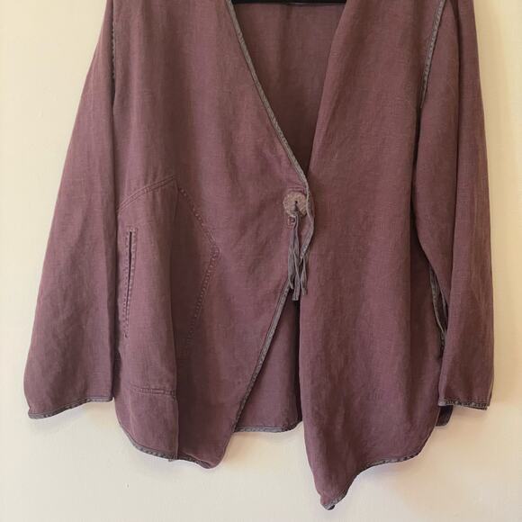 Cheyenne S/M plus size linen silk cardigan long sleeve cabincore fall coastal - Picture 3 of 8